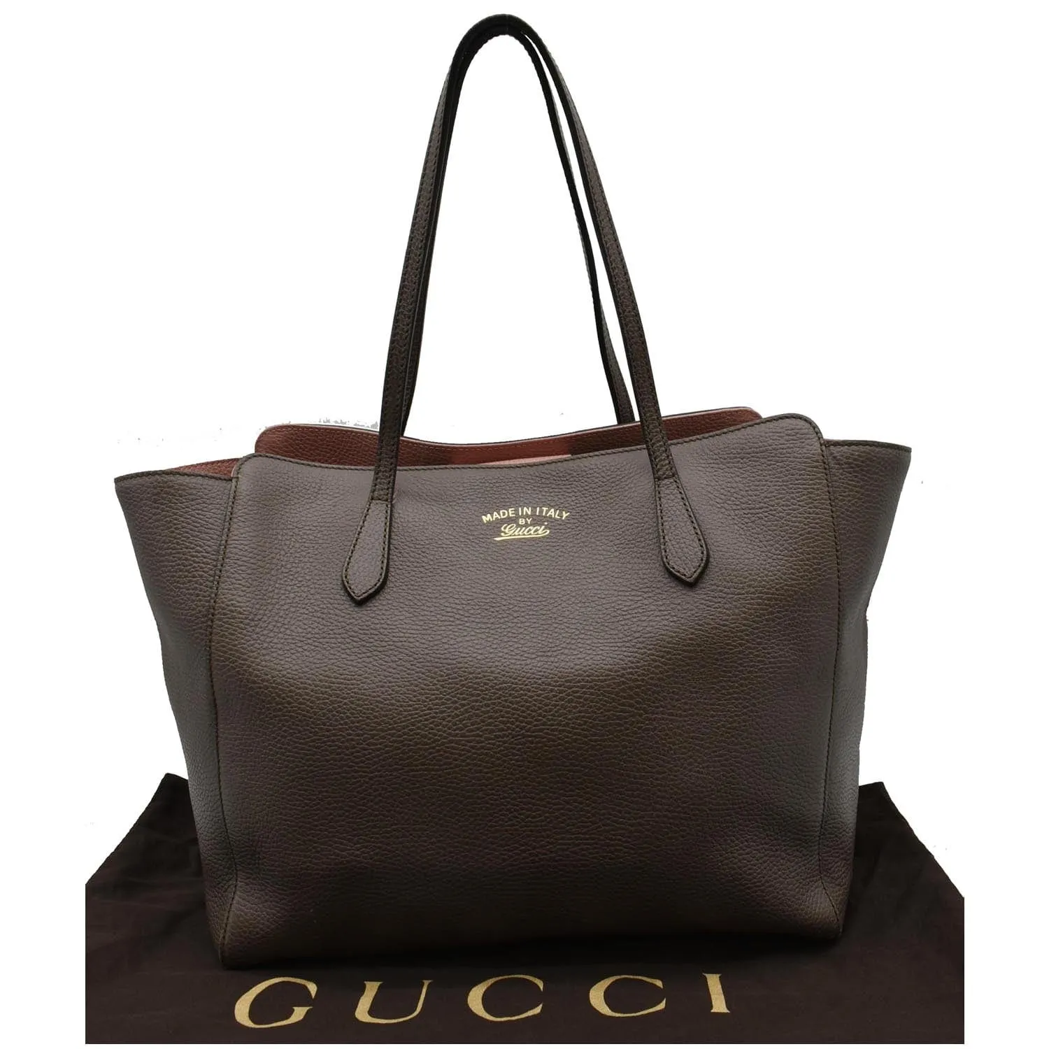GUCCI Swing Pebbled Calfskin Leather Tote Bag Taupe 354397