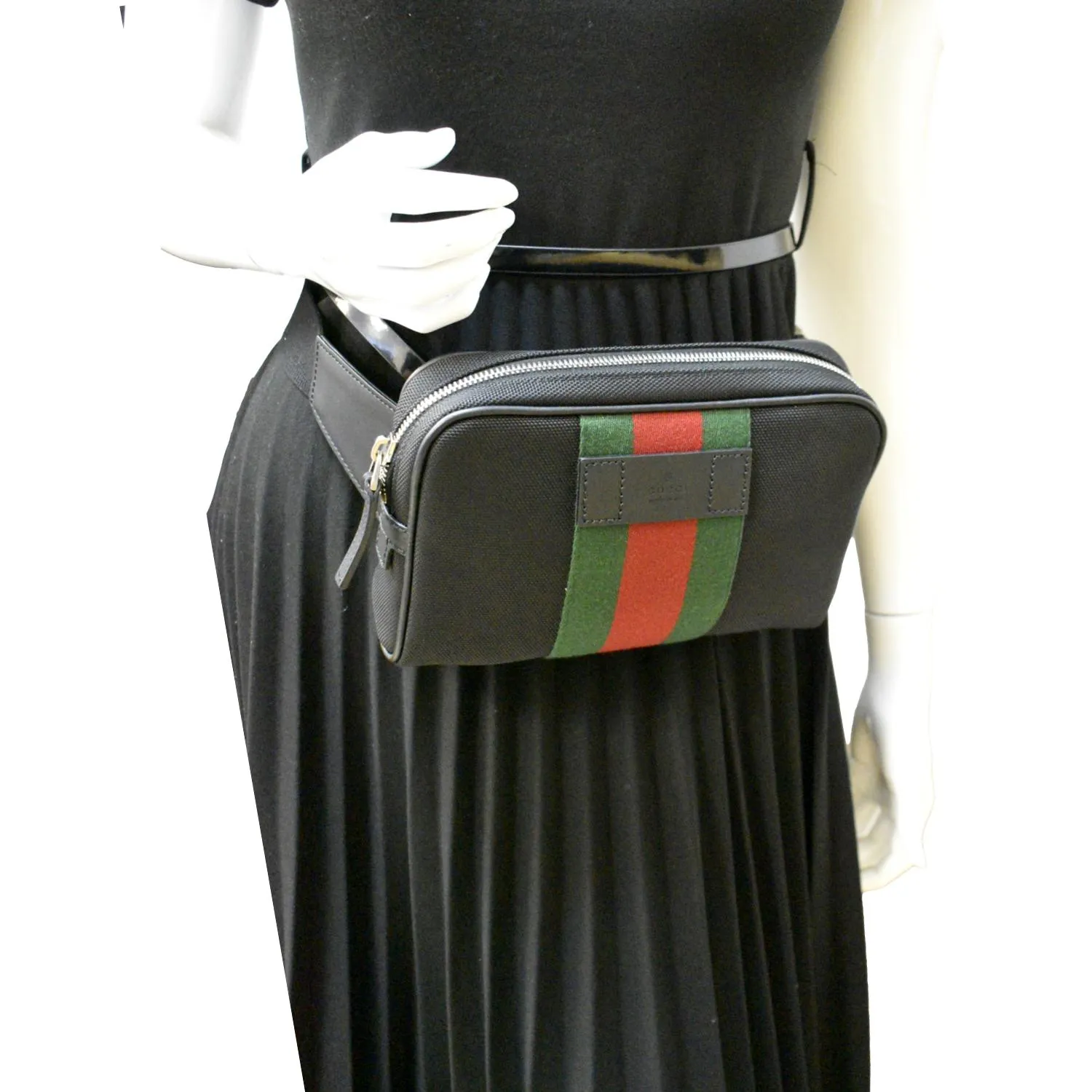 GUCCI Web Monogram Canvas Slim Belt Bag Black 630919