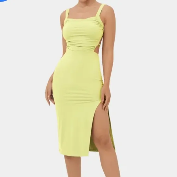 Halara, Ruched Backless Crisscross Lace Up Split Bodycon Midi Casual Dress Sz XL