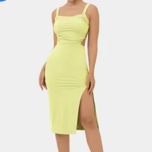 Halara, Ruched Backless Crisscross Lace Up Split Bodycon Midi Casual Dress Sz XL