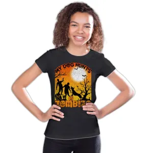 Halloween Horror My Dog Hunts Zombies Graveyard Scary Funny Youth T-shirt