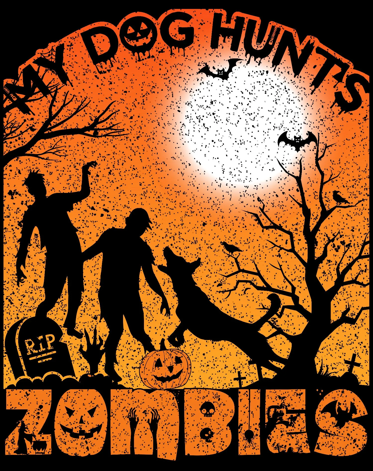 Halloween Horror My Dog Hunts Zombies Graveyard Scary Funny Youth T-shirt