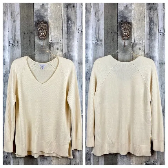Hanover Refined V Neck Sweater in Bone Size Medium.