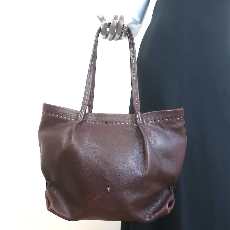 Henry Beguelin Zip-Top Tote Dark Brown Leather Large Shoulder Bag