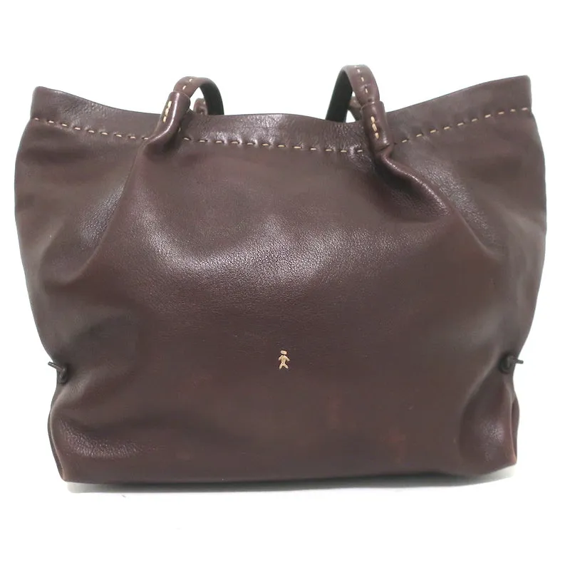 Henry Beguelin Zip-Top Tote Dark Brown Leather Large Shoulder Bag