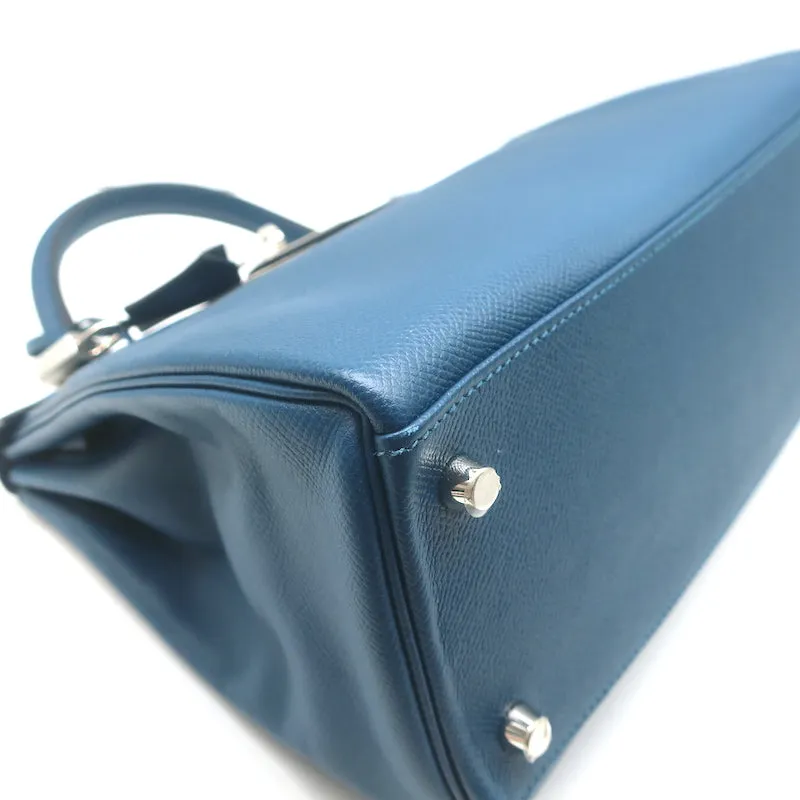 Hermes Kelly 28 Retourne Bleu Thalassa Epsom Leather Palladium Hardware 2015
