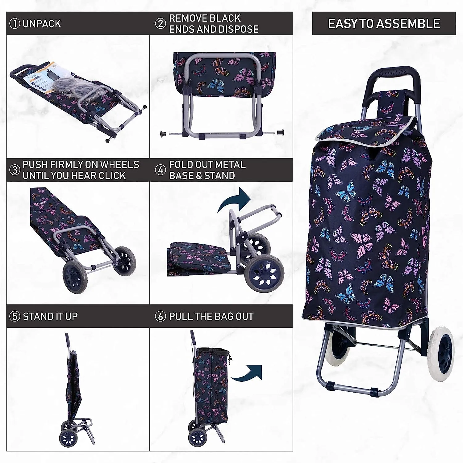 Hoppa Mini 47L Lightweight Wheeled Shopping Trolley, 2023 Model, Hard Wearing & Foldaway for Easy Storage With 1 years Guarantee