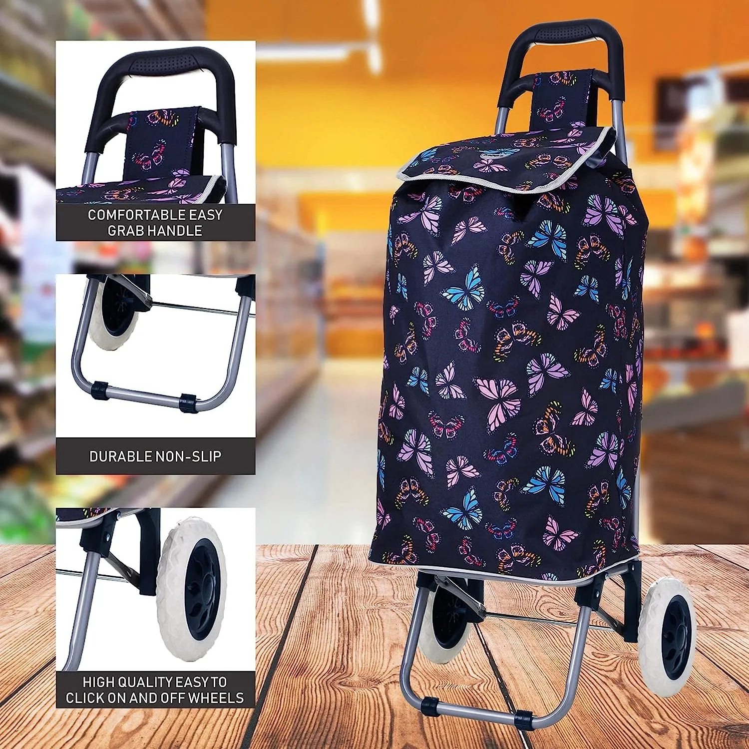 Hoppa Mini 47L Lightweight Wheeled Shopping Trolley, 2023 Model, Hard Wearing & Foldaway for Easy Storage With 1 years Guarantee