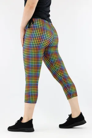 Houndstooth Rainbow - Casual Capri Leggings