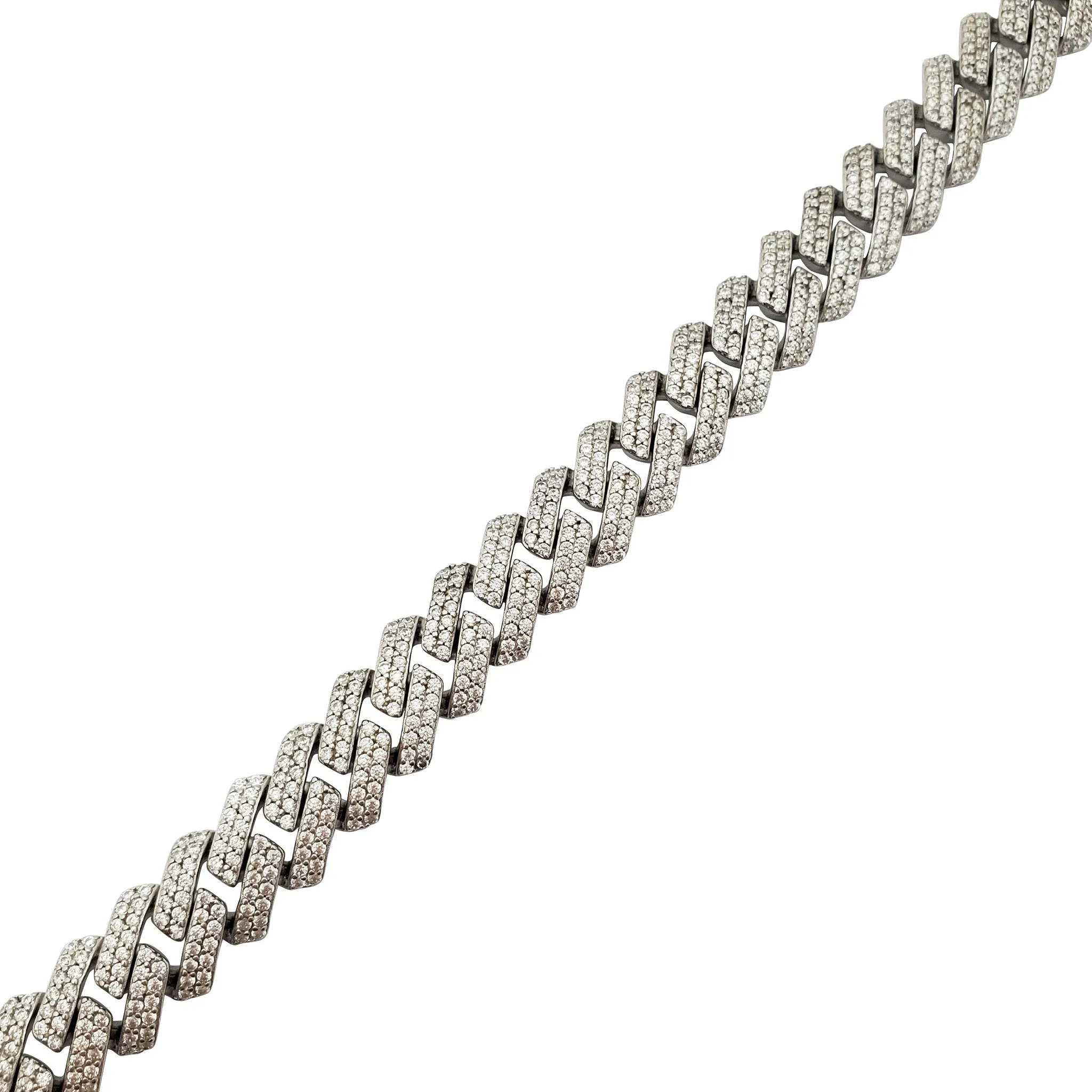 Iced-Out Angular Cuban Link Bracelet (Silver)