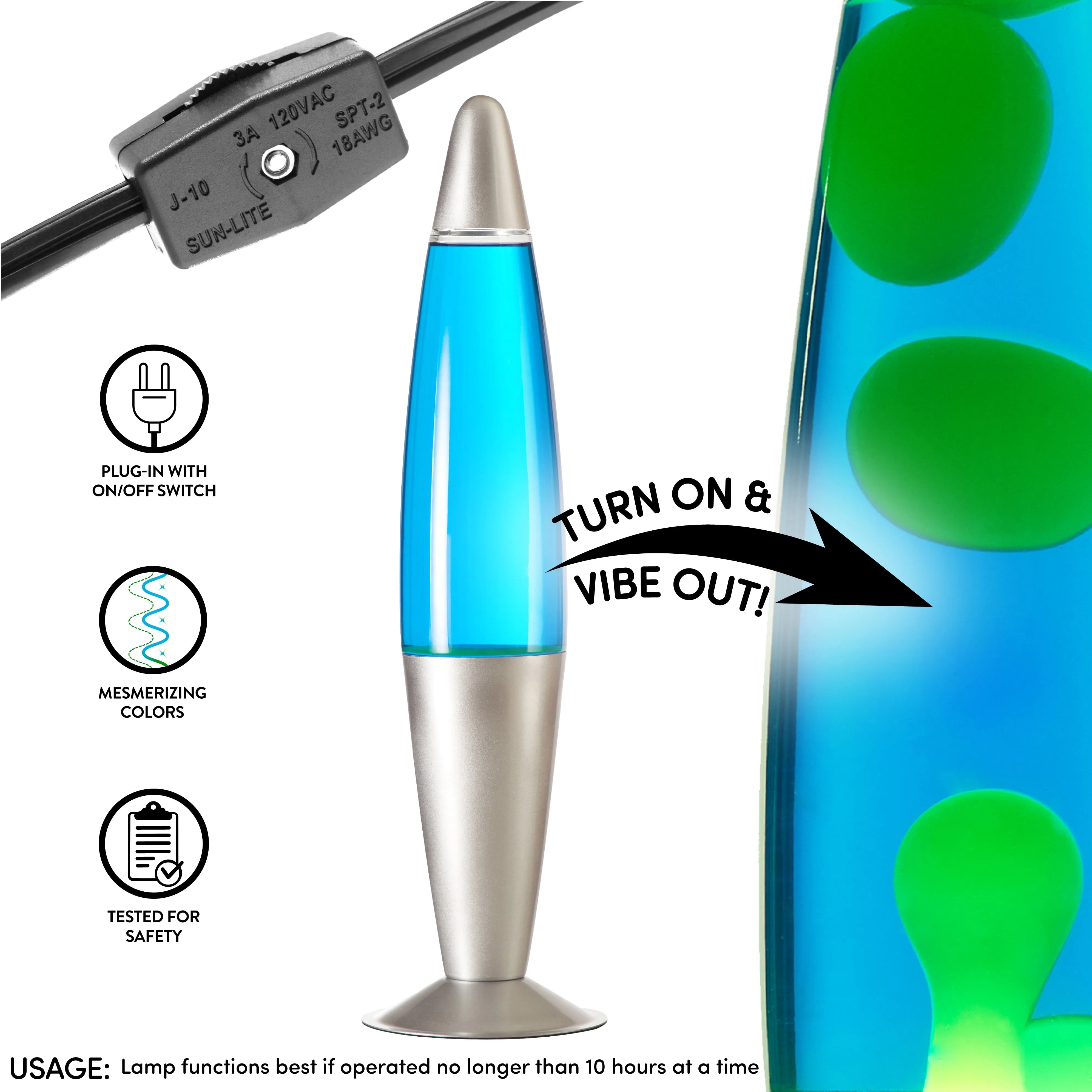 Import to AutoDS    Urban Shop, 16" Yellow/Blue Lava Motion Volcano Lamp, Yellow Wax in Blue Liquid, Silver Metal Base, LED