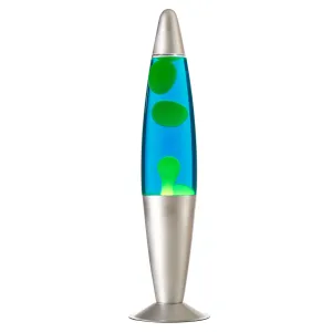 Import to AutoDS    Urban Shop, 16" Yellow/Blue Lava Motion Volcano Lamp, Yellow Wax in Blue Liquid, Silver Metal Base, LED