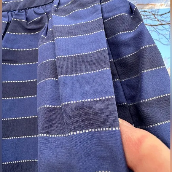 J. Crew NWOT Blue &amp; Navy Pockets Striped Satin Taffeta Cotton Knee Length Skirt