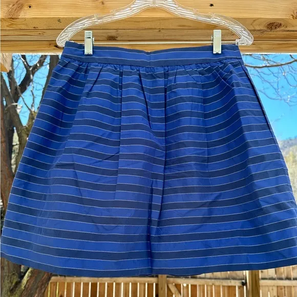 J. Crew NWOT Blue &amp; Navy Pockets Striped Satin Taffeta Cotton Knee Length Skirt