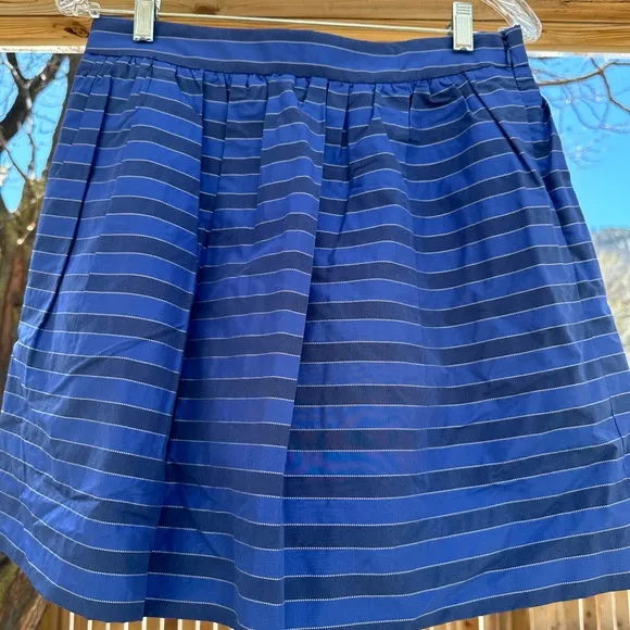 J. Crew NWOT Blue &amp; Navy Pockets Striped Satin Taffeta Cotton Knee Length Skirt