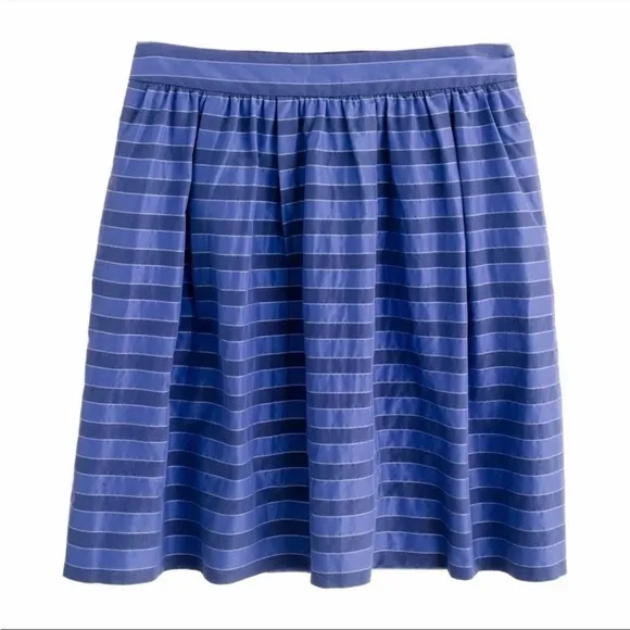 J. Crew NWOT Blue &amp; Navy Pockets Striped Satin Taffeta Cotton Knee Length Skirt