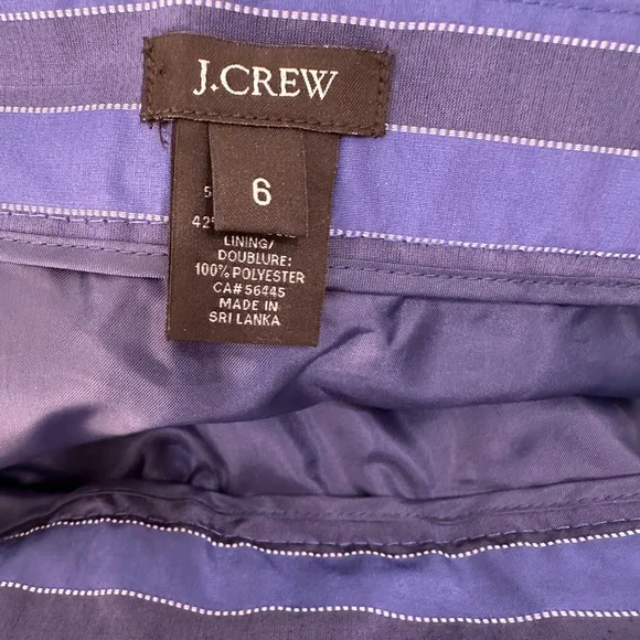 J. Crew NWOT Blue &amp; Navy Pockets Striped Satin Taffeta Cotton Knee Length Skirt