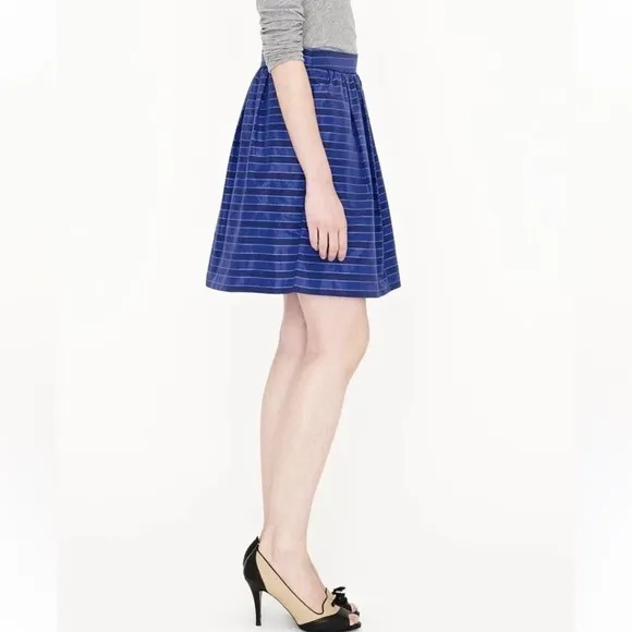 J. Crew NWOT Blue &amp; Navy Pockets Striped Satin Taffeta Cotton Knee Length Skirt