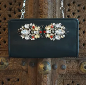 JENNIFER: Distressed Leather, Embellished Evening Clutch
