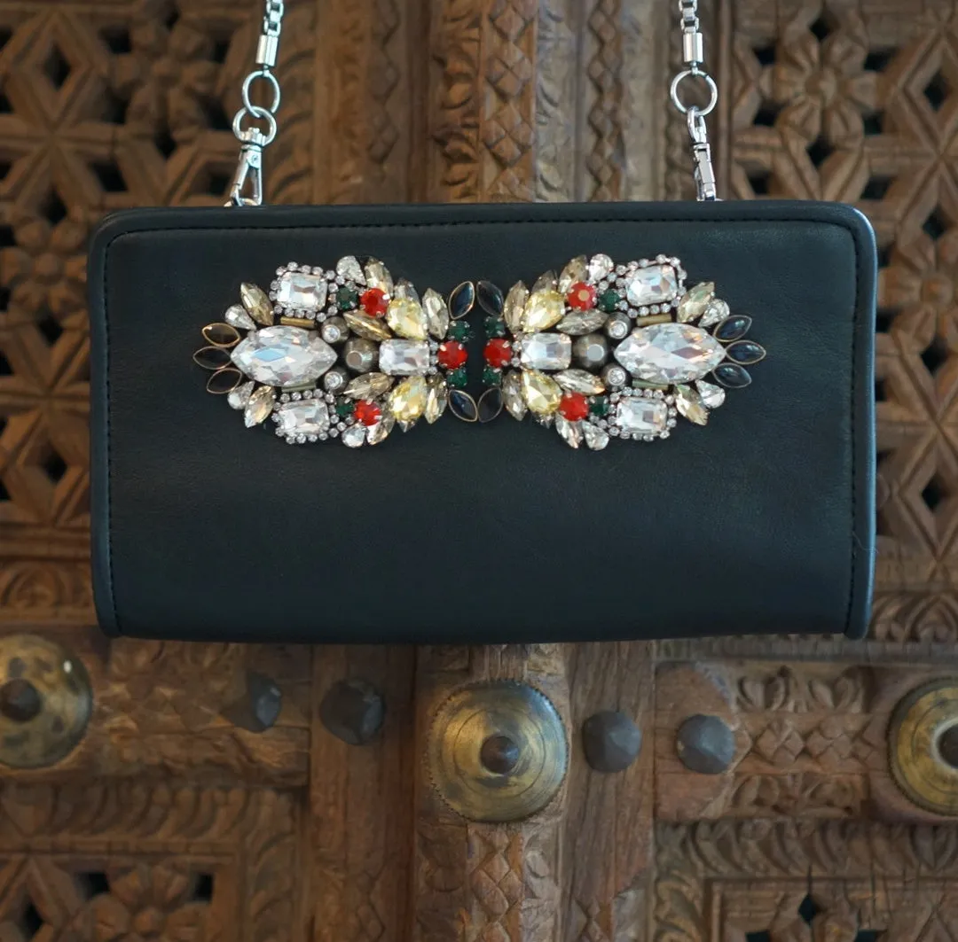 JENNIFER: Distressed Leather, Embellished Evening Clutch