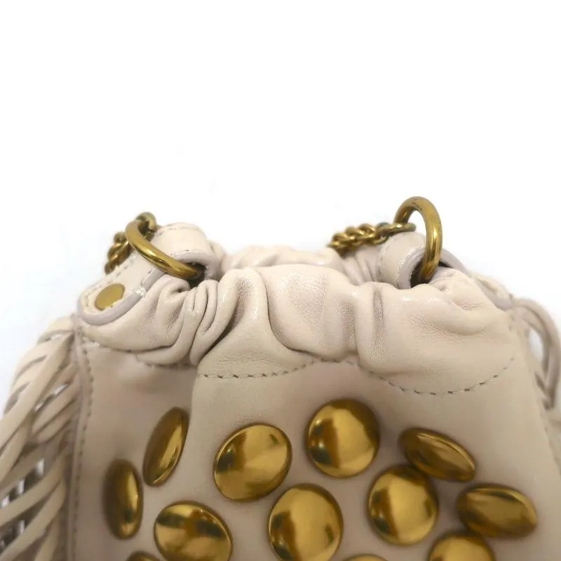 Jerome Dreyfuss Mini Crossbody Bag Gary Cream Studded Fringed Leather