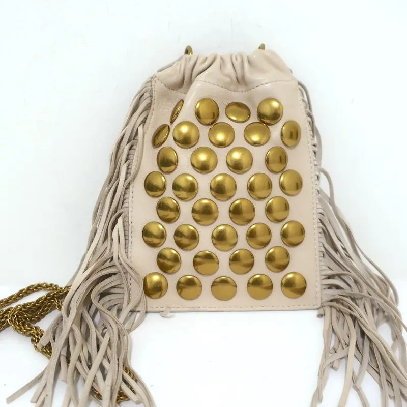 Jerome Dreyfuss Mini Crossbody Bag Gary Cream Studded Fringed Leather
