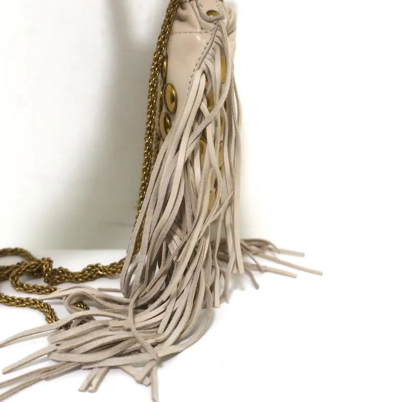 Jerome Dreyfuss Mini Crossbody Bag Gary Cream Studded Fringed Leather