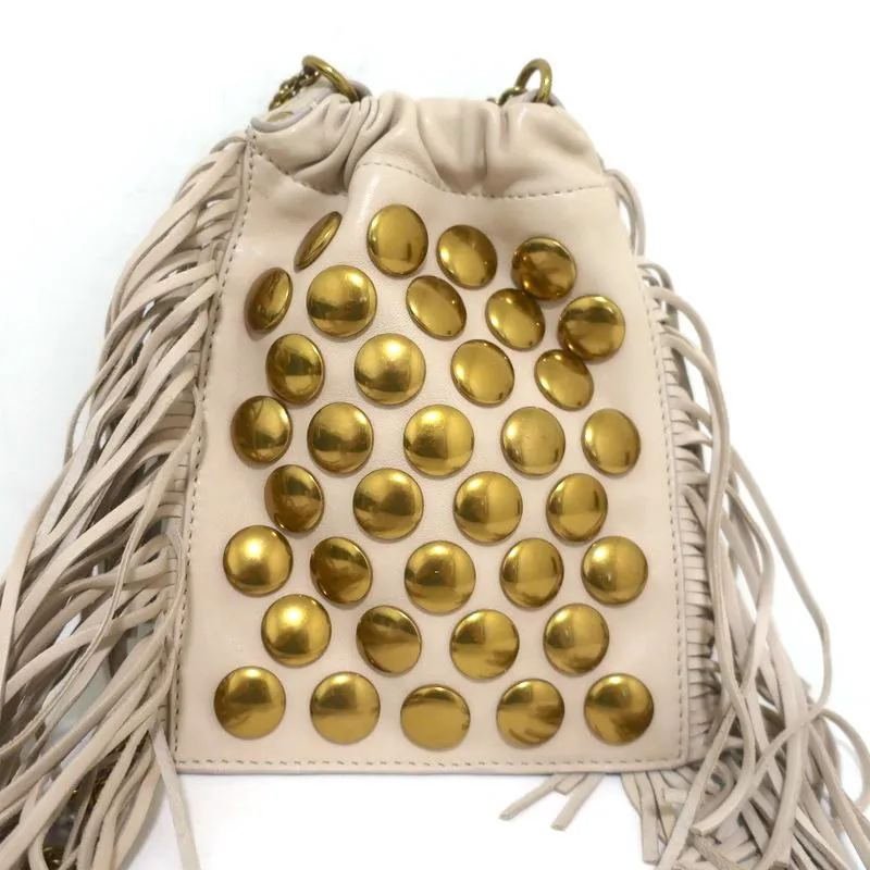 Jerome Dreyfuss Mini Crossbody Bag Gary Cream Studded Fringed Leather