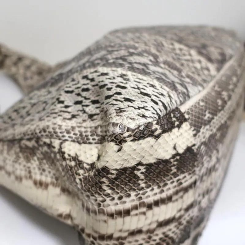 Jimmy Choo Asymmetric Hobo Cream Snakeskin Extra Large Shoulder Bag NEW
