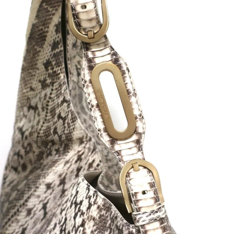 Jimmy Choo Asymmetric Hobo Cream Snakeskin Extra Large Shoulder Bag NEW