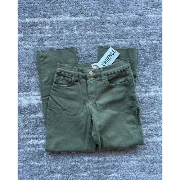 L'agence NWT Women Size 23 Basil Green High Rise Cropped Slim Sada Jeans