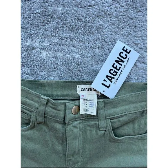 L'agence NWT Women Size 23 Basil Green High Rise Cropped Slim Sada Jeans