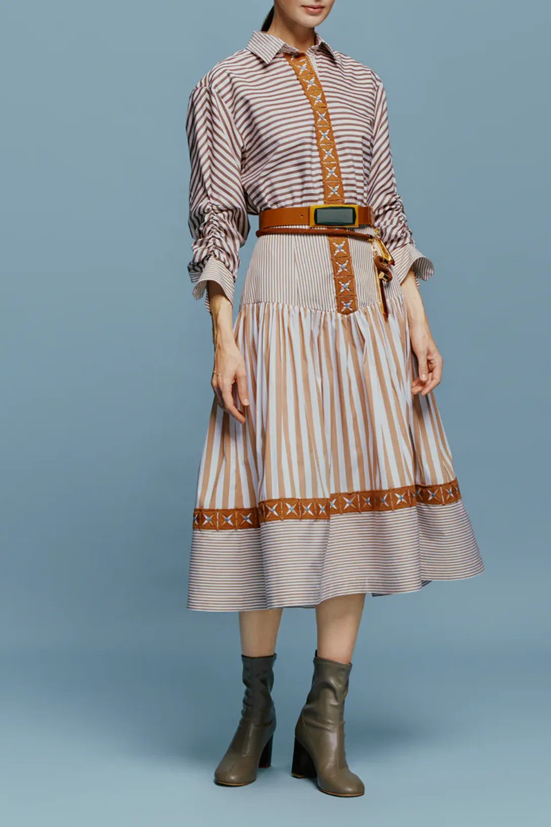 Lamar Dress | Multi Brown Stripes