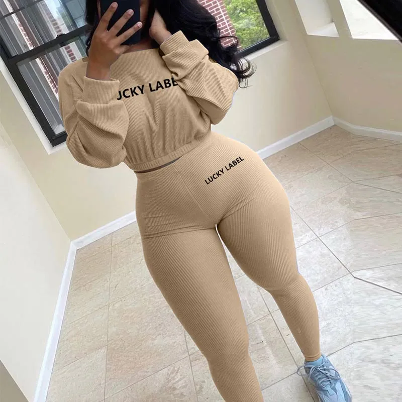 Letter Print Long Sleeve Pants Set