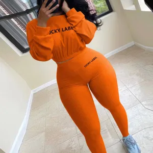 Letter Print Long Sleeve Pants Set