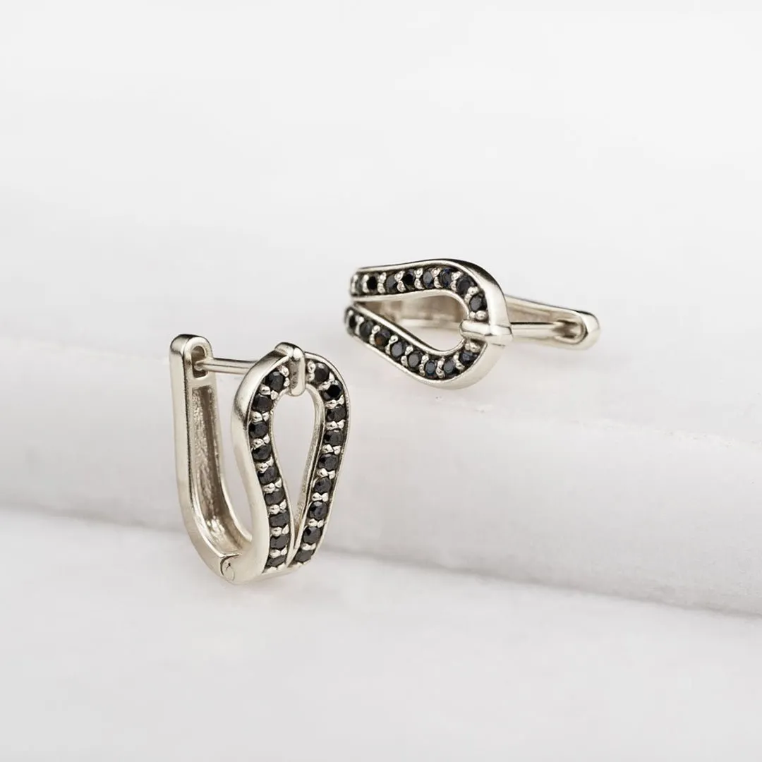 Levade - Moissanite Black Stones Sterling Silver Horseshoe Earring