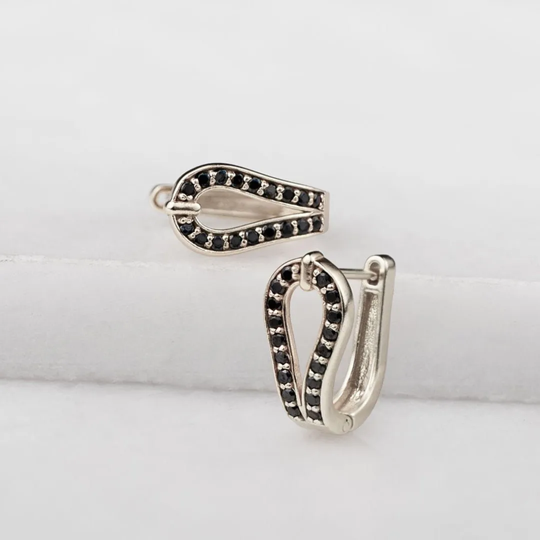 Levade - Moissanite Black Stones Sterling Silver Horseshoe Earring
