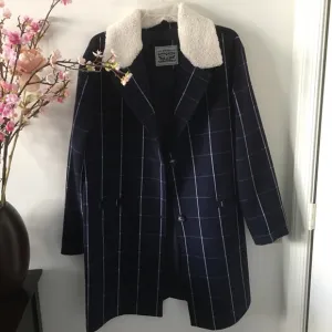 Levi Strauss &amp; Co. Blue White Grid Coat Size XL