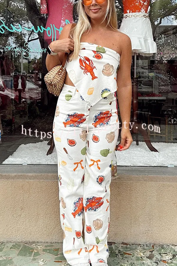 Live By The Coast Unique Print High Rise Pocketed Loose Jeans