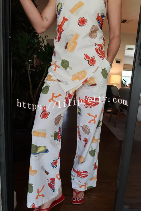Live By The Coast Unique Print High Rise Pocketed Loose Jeans