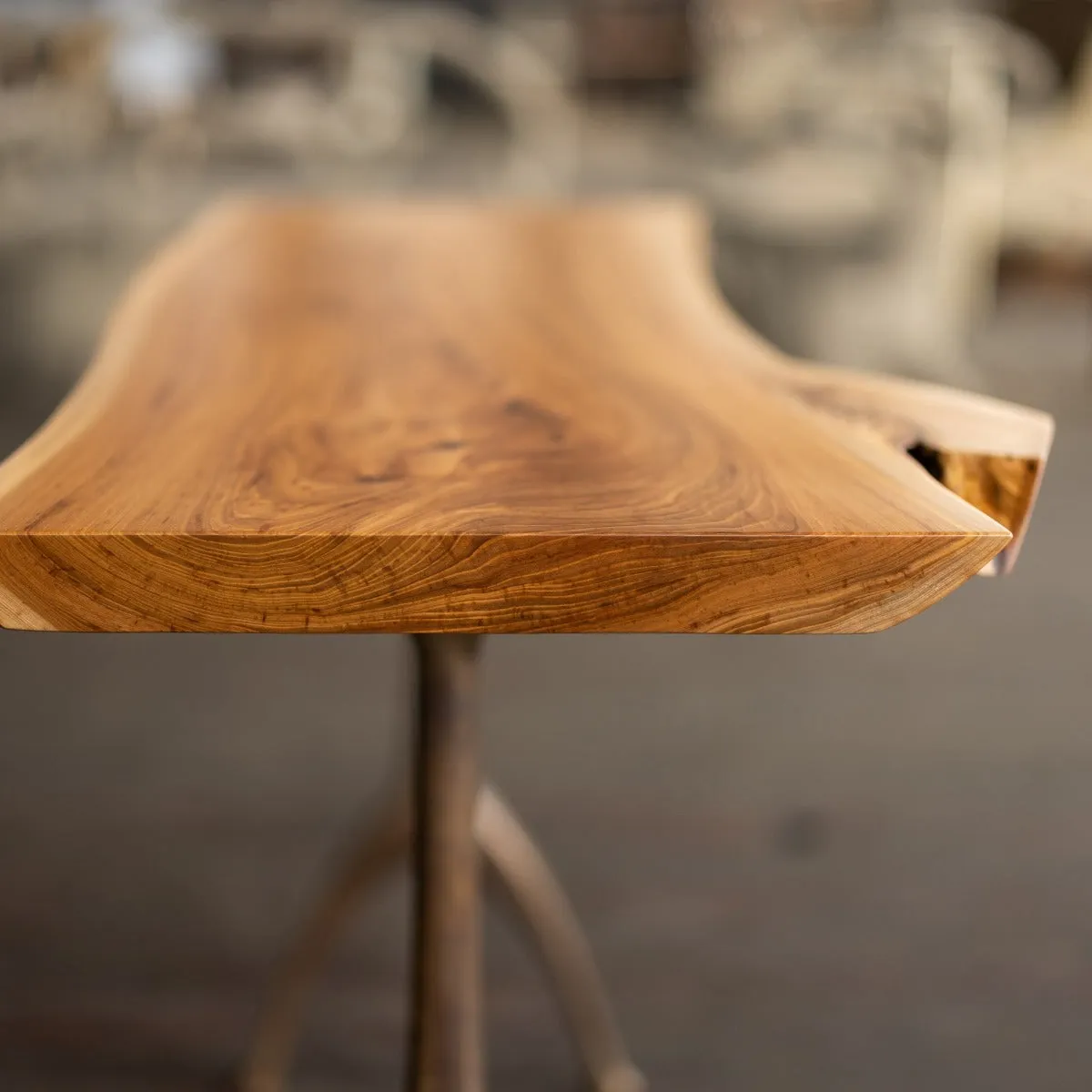 Live Edge Urban Wood and Cast Bronze Console Table | Lakehouse Pedestal Table