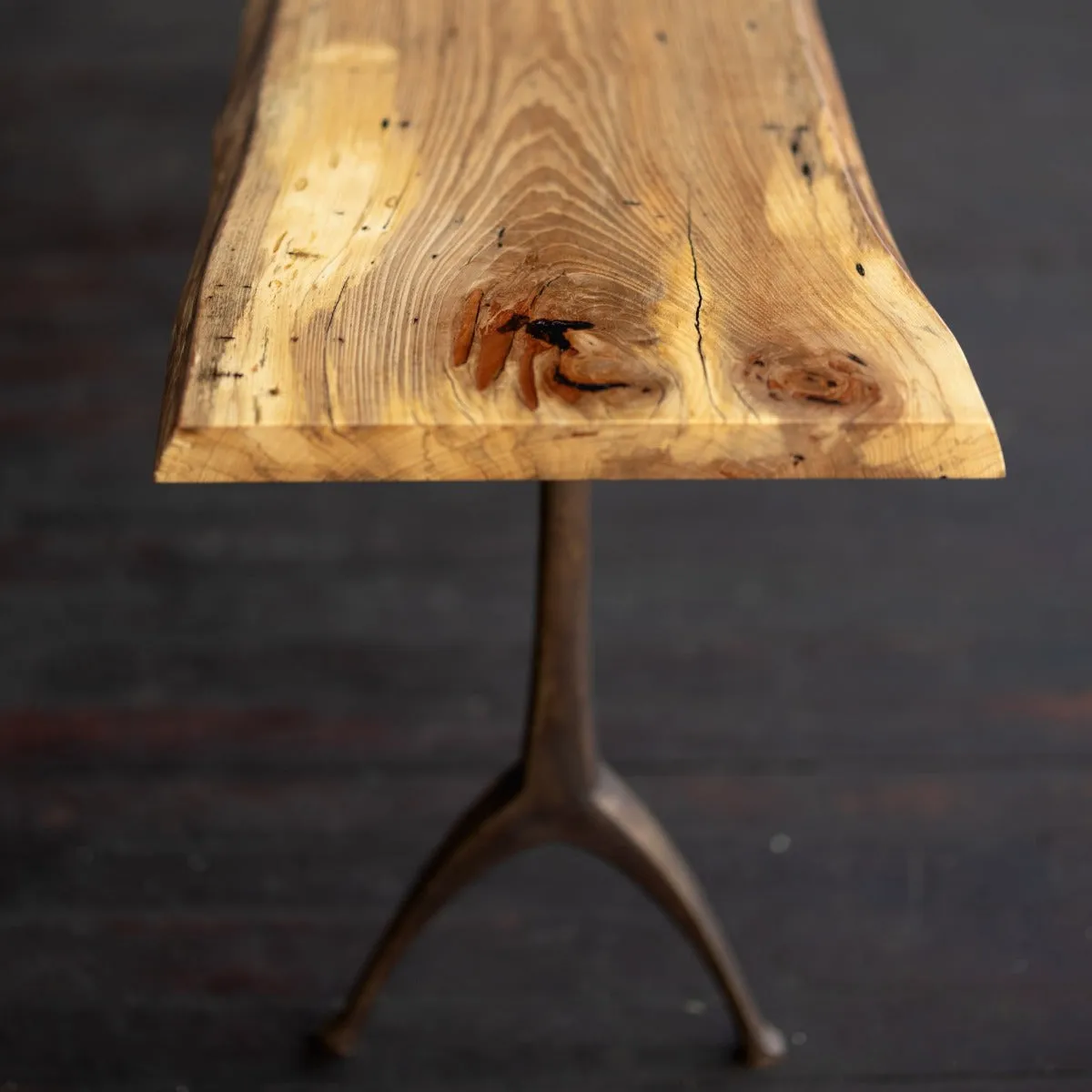 Live Edge Urban Wood and Cast Bronze Console Table | Lakehouse Pedestal Table