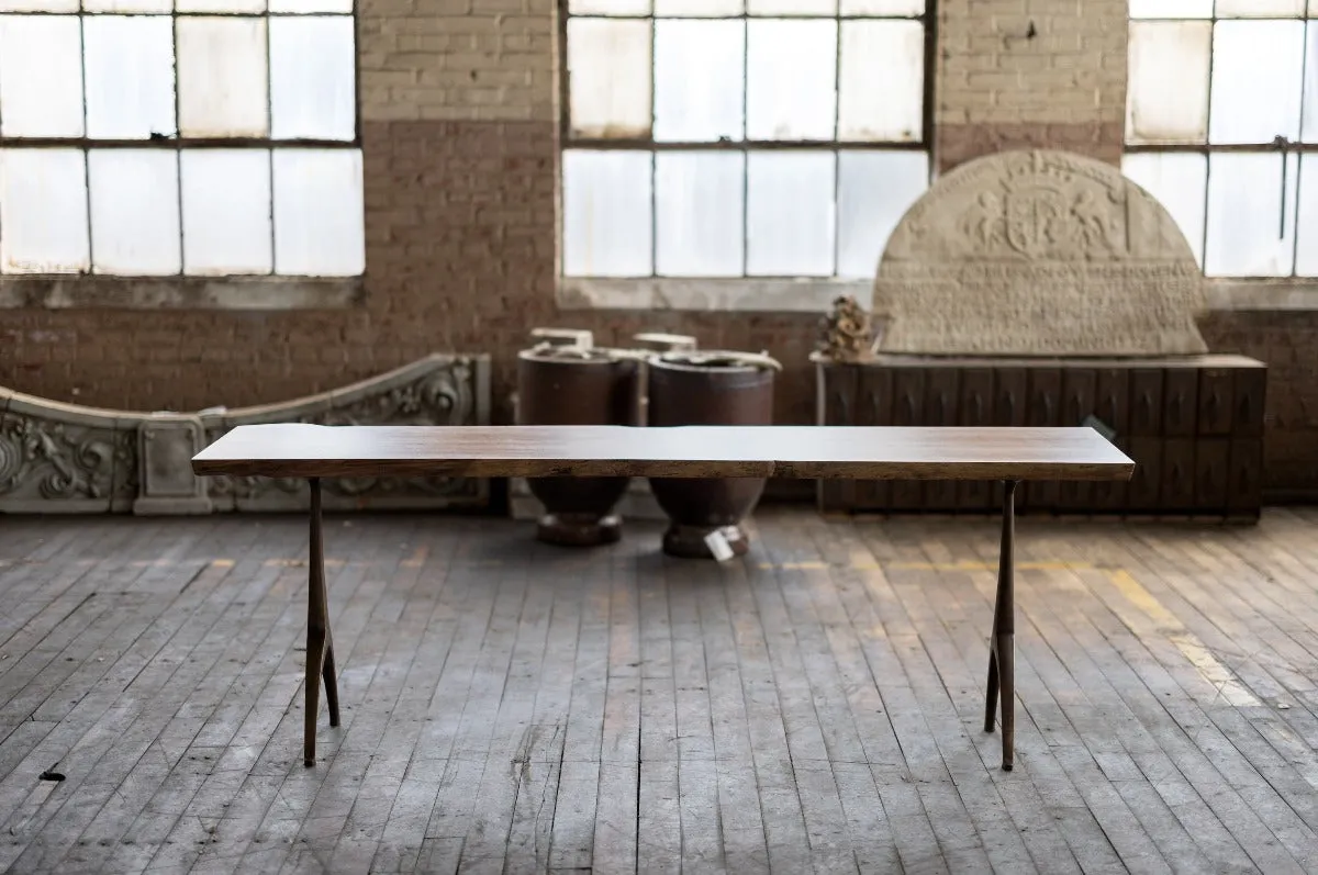 Live Edge Urban Wood and Cast Bronze Console Table | Lakehouse Pedestal Table