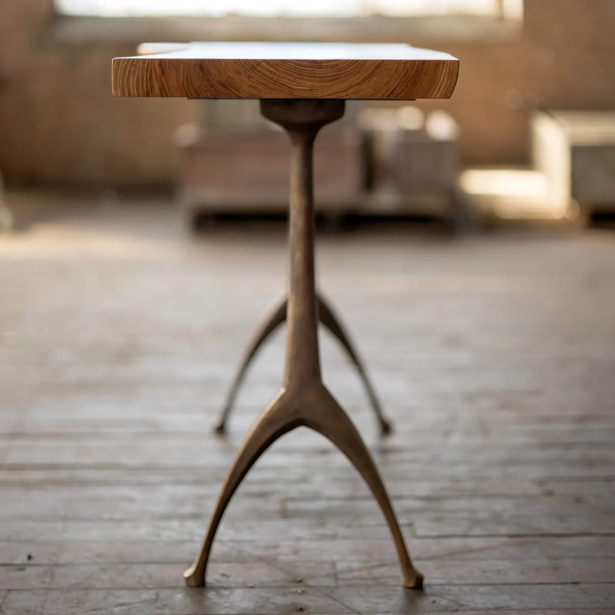 Live Edge Urban Wood and Cast Bronze Console Table | Lakehouse Pedestal Table