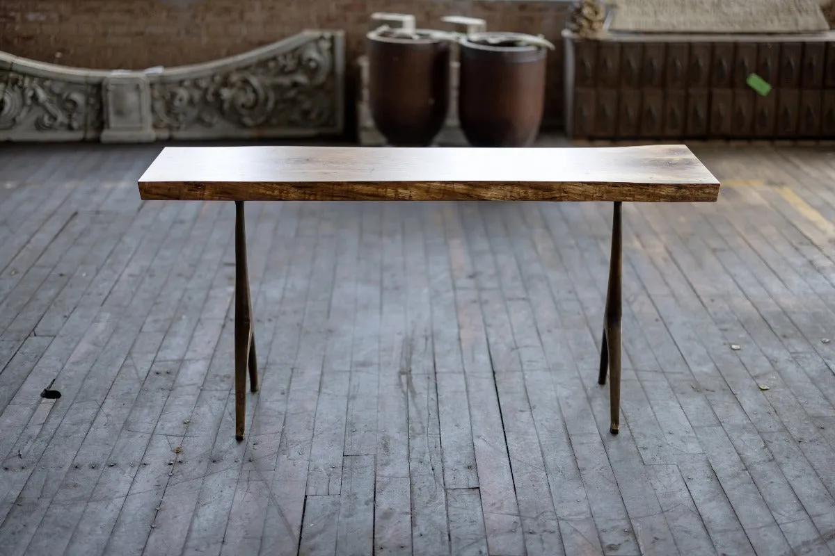 Live Edge Urban Wood and Cast Bronze Console Table | Lakehouse Pedestal Table