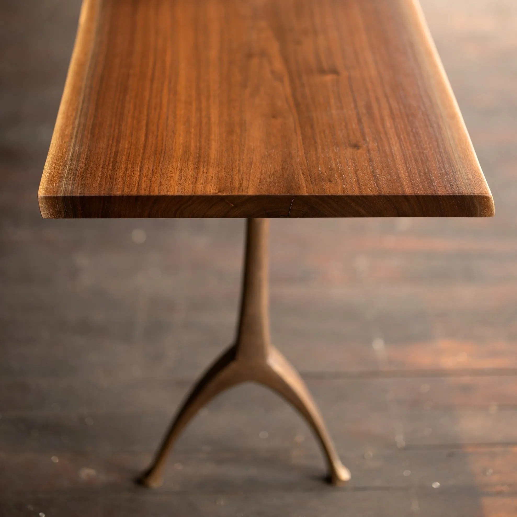 Live Edge Urban Wood and Cast Bronze Console Table | Lakehouse Pedestal Table