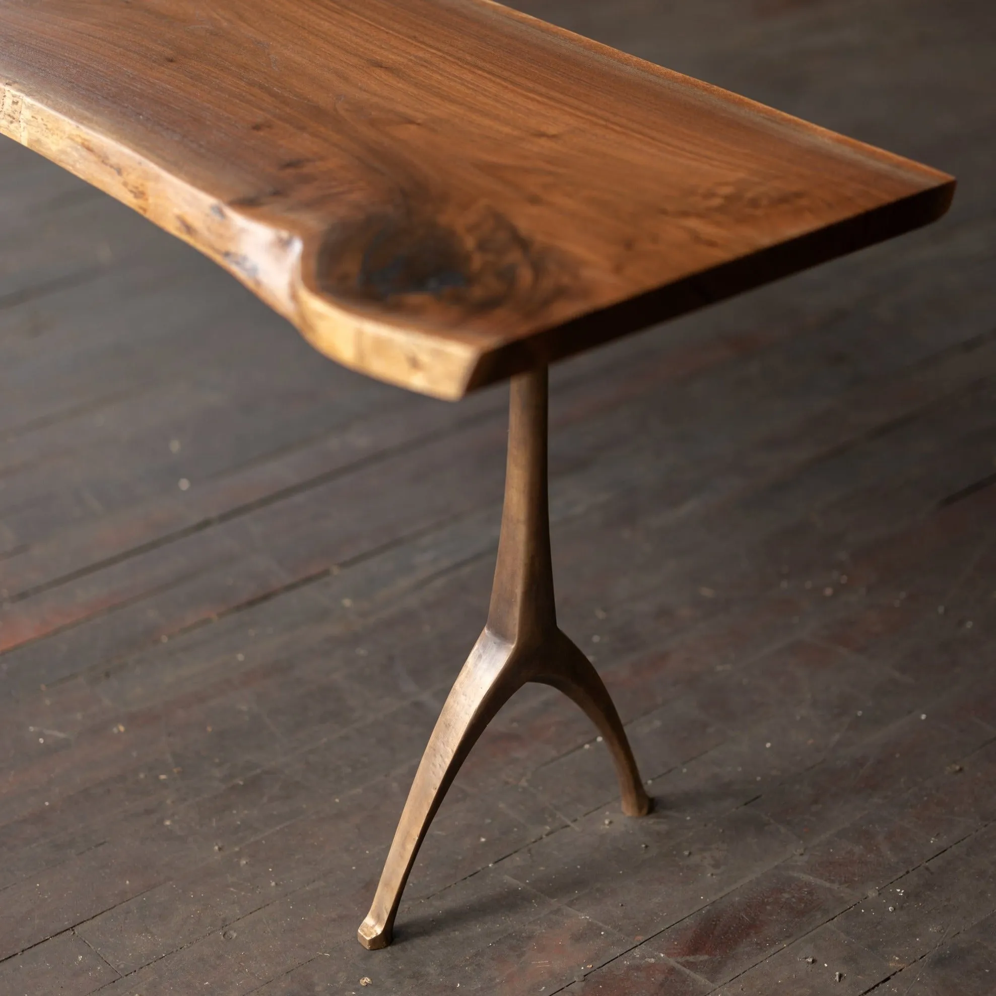 Live Edge Urban Wood and Cast Bronze Console Table | Lakehouse Pedestal Table