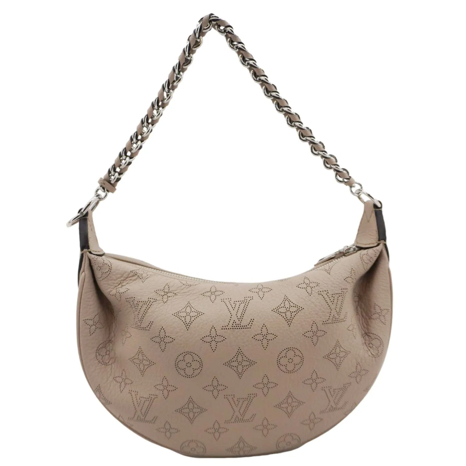 LOUIS VUITTON Baia PM Perforated Mahina Leather Shoulder Bag Galet Gray