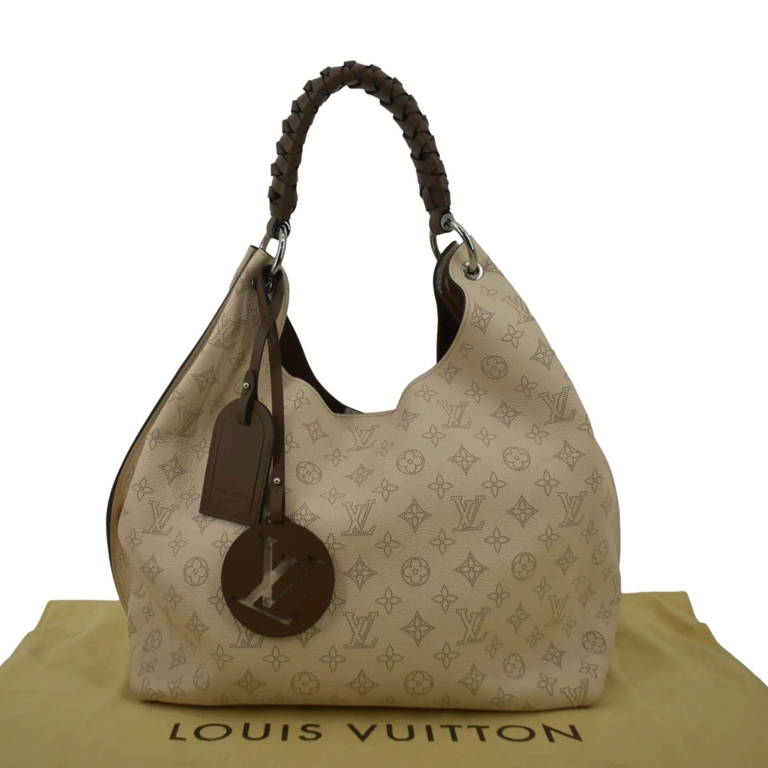 LOUIS VUITTON Carmel Mahina Leather Hobo Bag Creme