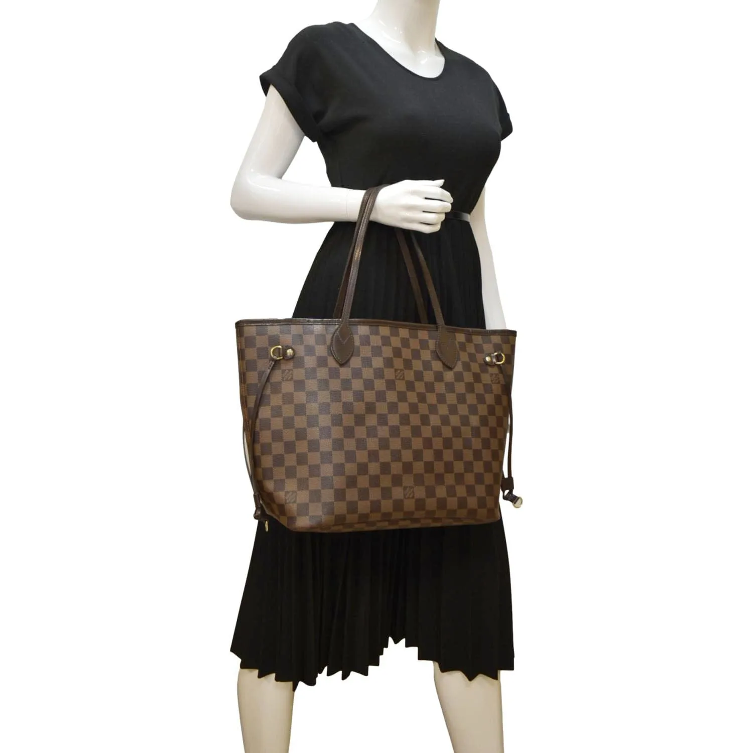 LOUIS VUITTON Neverfull MM Damier Ebene Tote Bag Brown